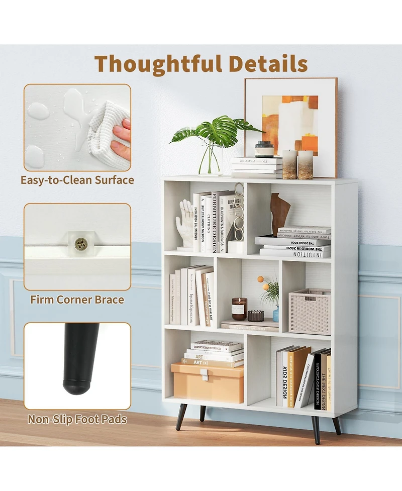 Slickblue 7-Cube Organizer Bookcase with Sturdy Metal Legs