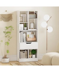 Slickblue 51 Inch Bookcase with Drawer and 7 Storage Compartments