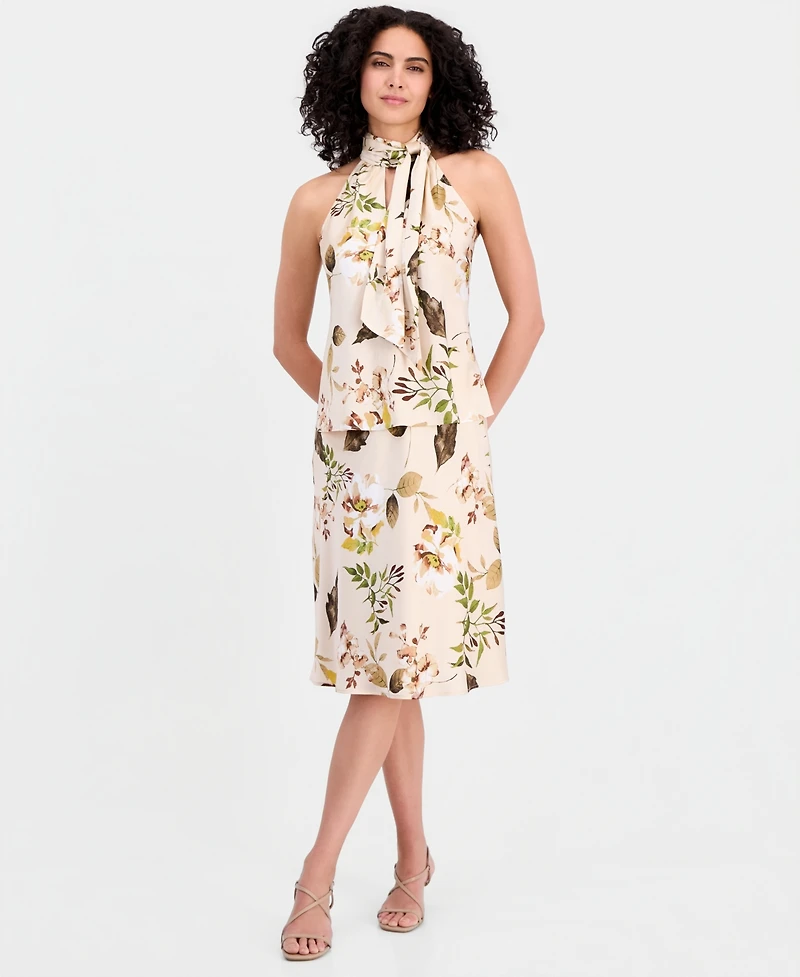 Tahari Asl Women's Sleeveless Floral Tie-Neck Top