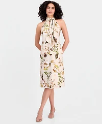 Tahari Asl Women's Sleeveless Floral Tie-Neck Top