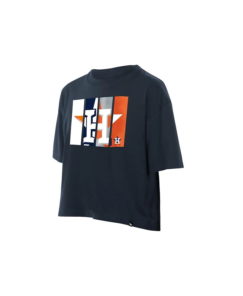 New Era Women's Navy Houston Astros Boxy Foil Logo T-Shirt