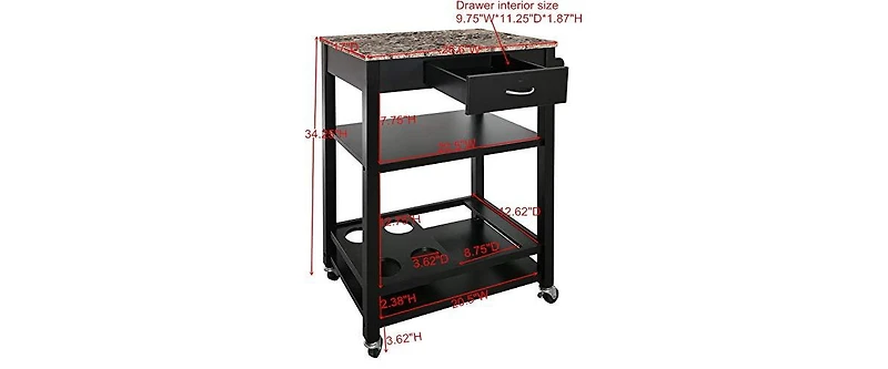 Kings Brand Furniture Faux Marble with Wood Kitchen Buffet Serving Cart, Black Finish