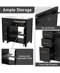 Sillysis 36" Bathroom Vanity with Ceramic Sink, Freestanding Cabinet Tip-Out & Side Drawers, Adjustable Shelf, Modern Storage