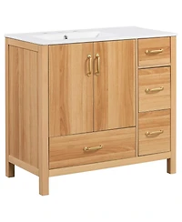 Sillysis 36 Inch Bathroom Vanity with Ceramic Sink, Solid Wood & Mdf, 4 Soft Close Drawers, Ample Storage for Small Spaces