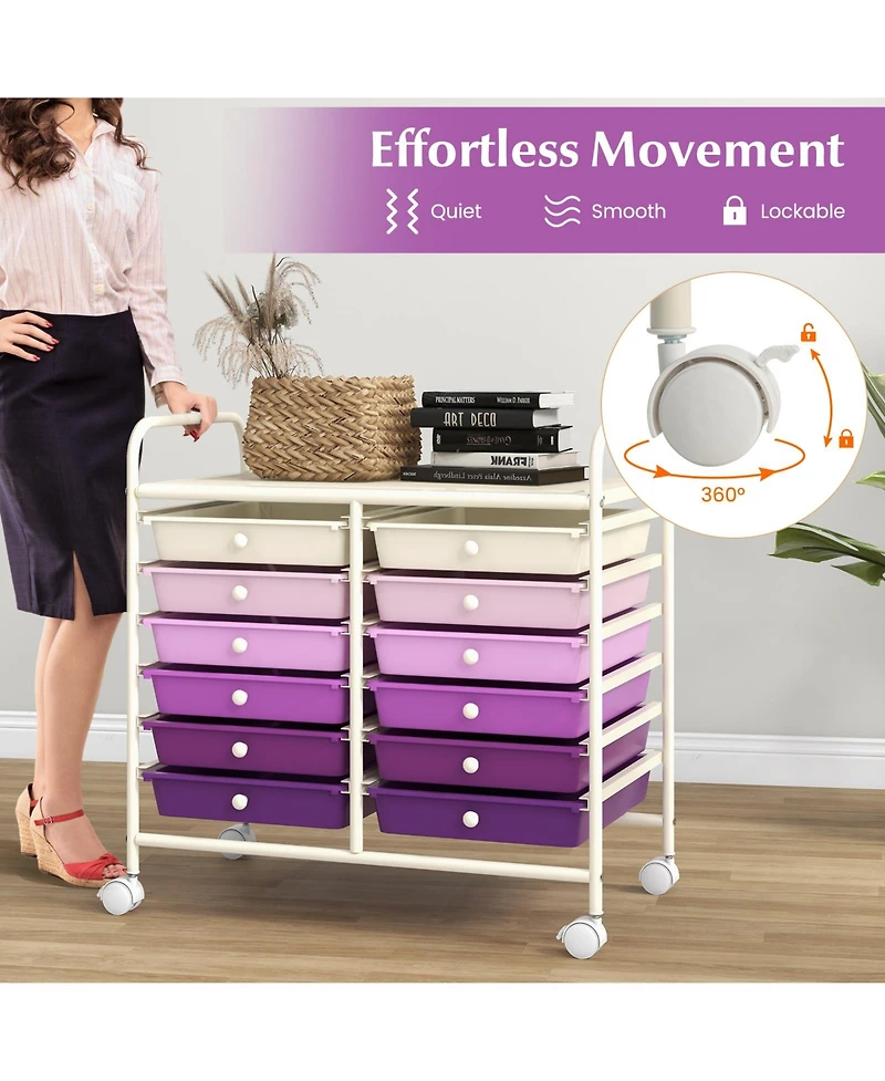 Sugift 12 Drawers Rolling Storage Cart for Home and Office