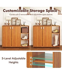 Sugift 3-Tier Shoe Cabinet with Doors with Adjustable Open Shelves for Entryway