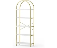 gaomon 5-Tier Modern Arched Bookshelf, Tall Metal Bookcase, Marble Veneer, Vertical Display for Office or Living Room