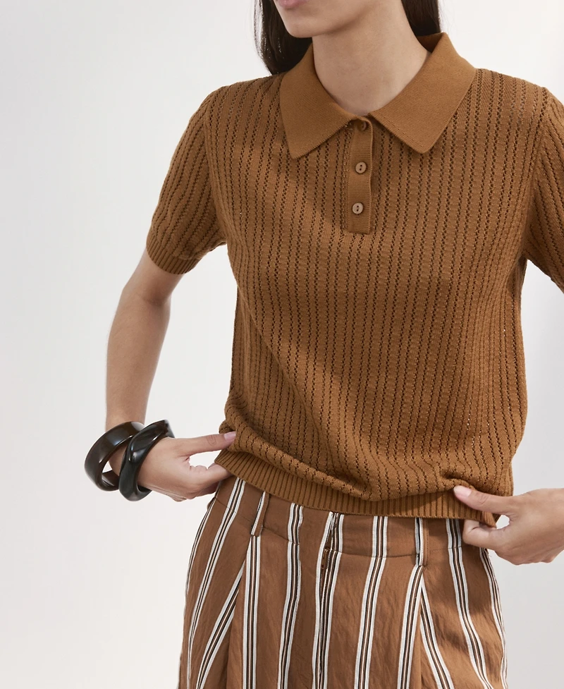 Mango Women's Openwork Knitted Polo-Neck Sweater