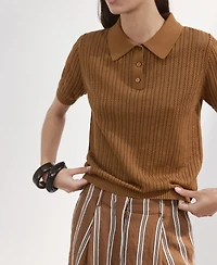 Mango Women's Openwork Knitted Polo-Neck Sweater