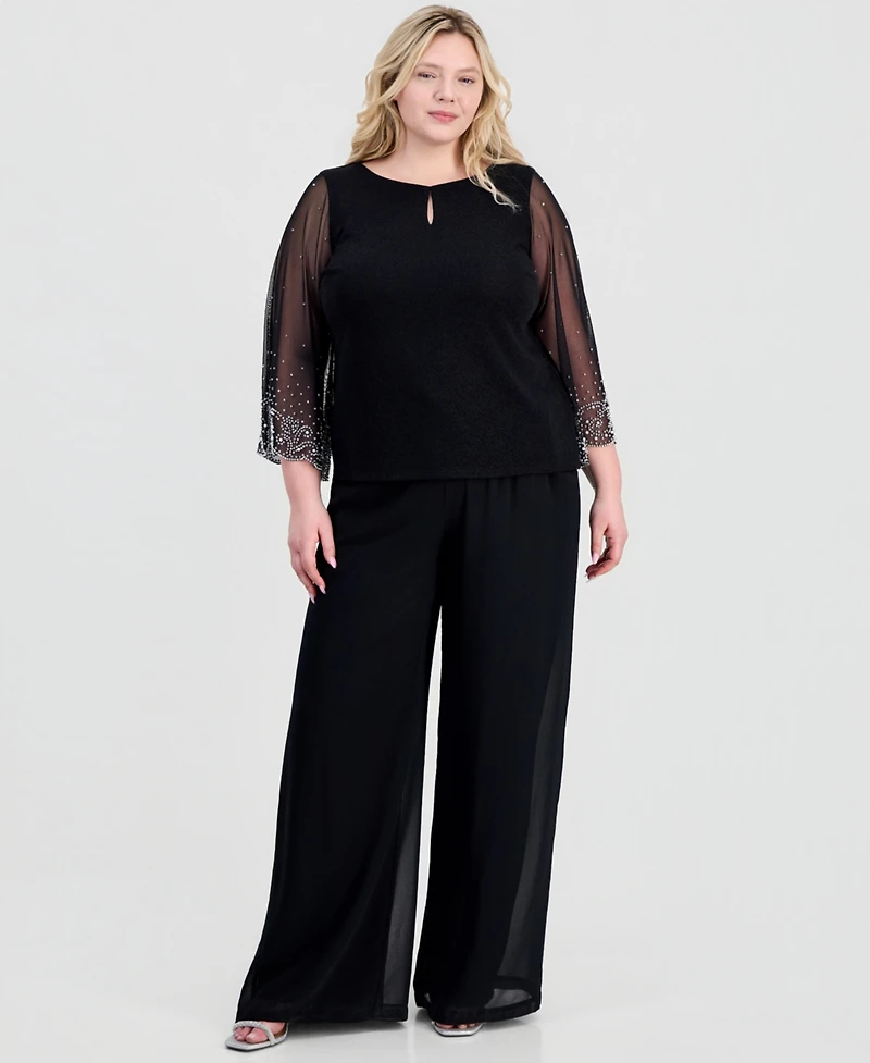 Alex Evenings Plus Boat-Neck Metallic-Knit Top