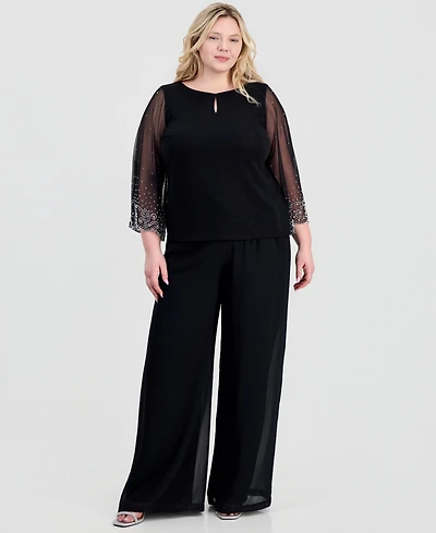 Alex Evenings Plus Boat-Neck Metallic-Knit Top