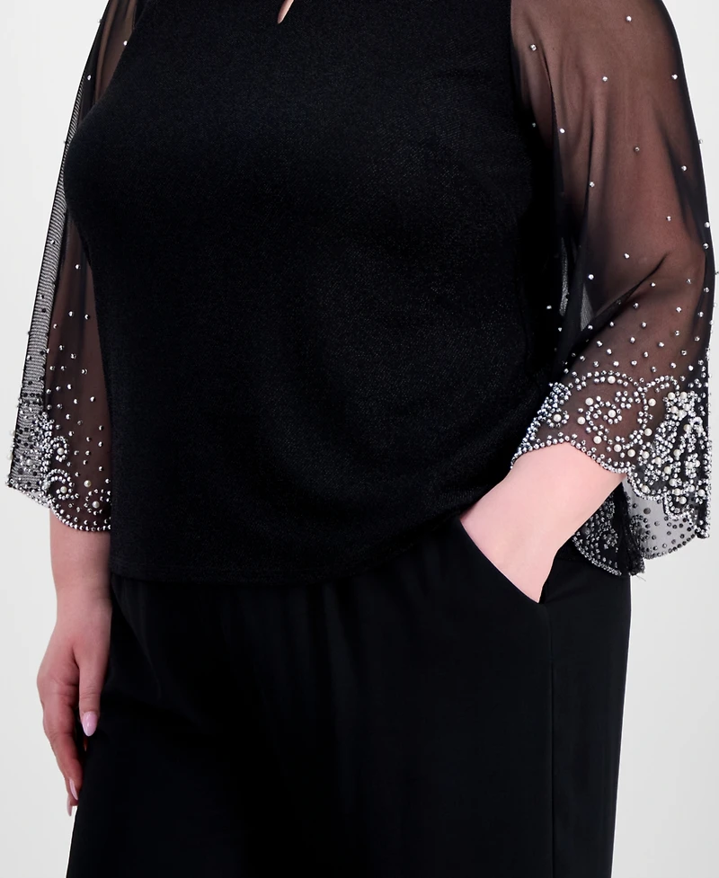 Alex Evenings Plus Boat-Neck Metallic-Knit Top