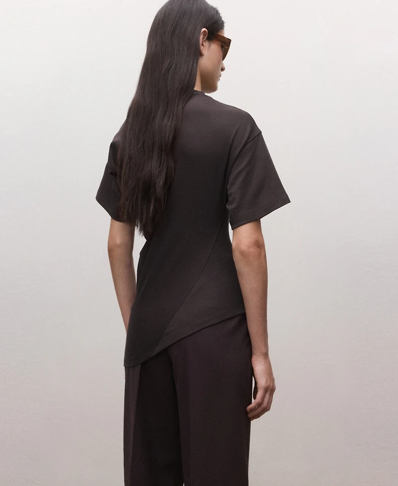 Mango Women's Asymmetrical Hem Fitted Cotton T-Shirt