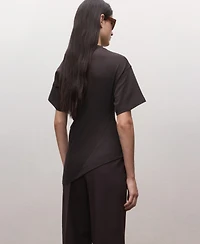 Mango Women's Asymmetrical Hem Fitted Cotton T-Shirt