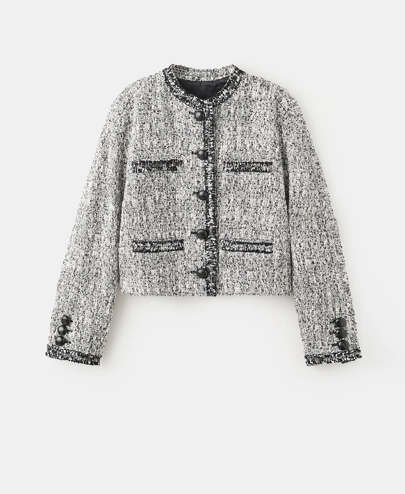 Mango Women's Frayed Ends Tweed Jacket