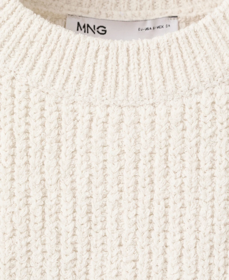 Mango Women's Lace Trim Ribbed Knit Top