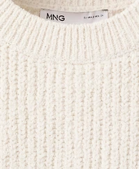 Mango Women's Lace Trim Ribbed Knit Top