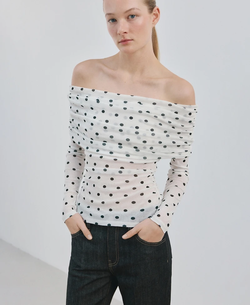 Mango Women's Polka-Dot Strapless Shirt