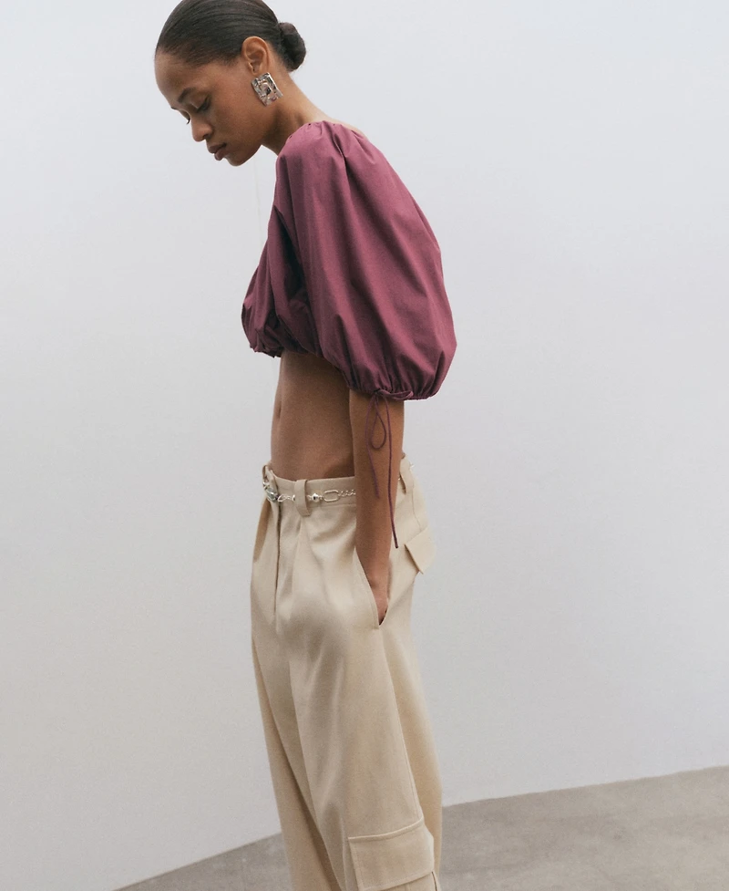 Mango Women's Puff-Sleeved Cropped Blouse