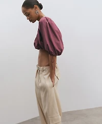 Mango Women's Puff-Sleeved Cropped Blouse