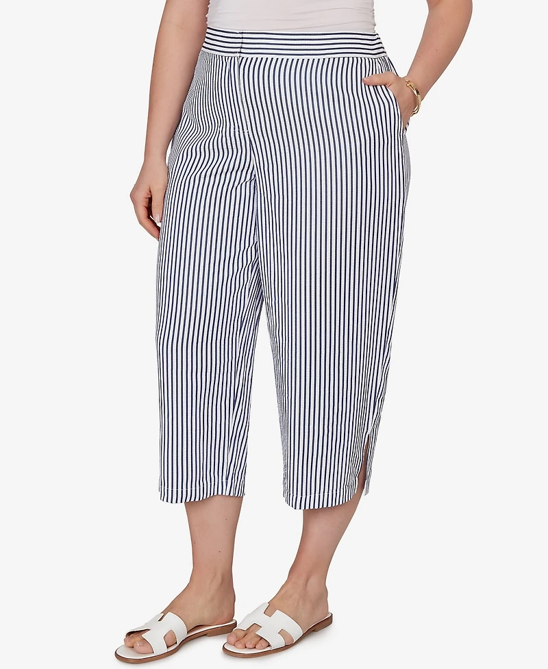 Ruby Rd. Plus Striped Seersucker Fly-Front Capri Pants