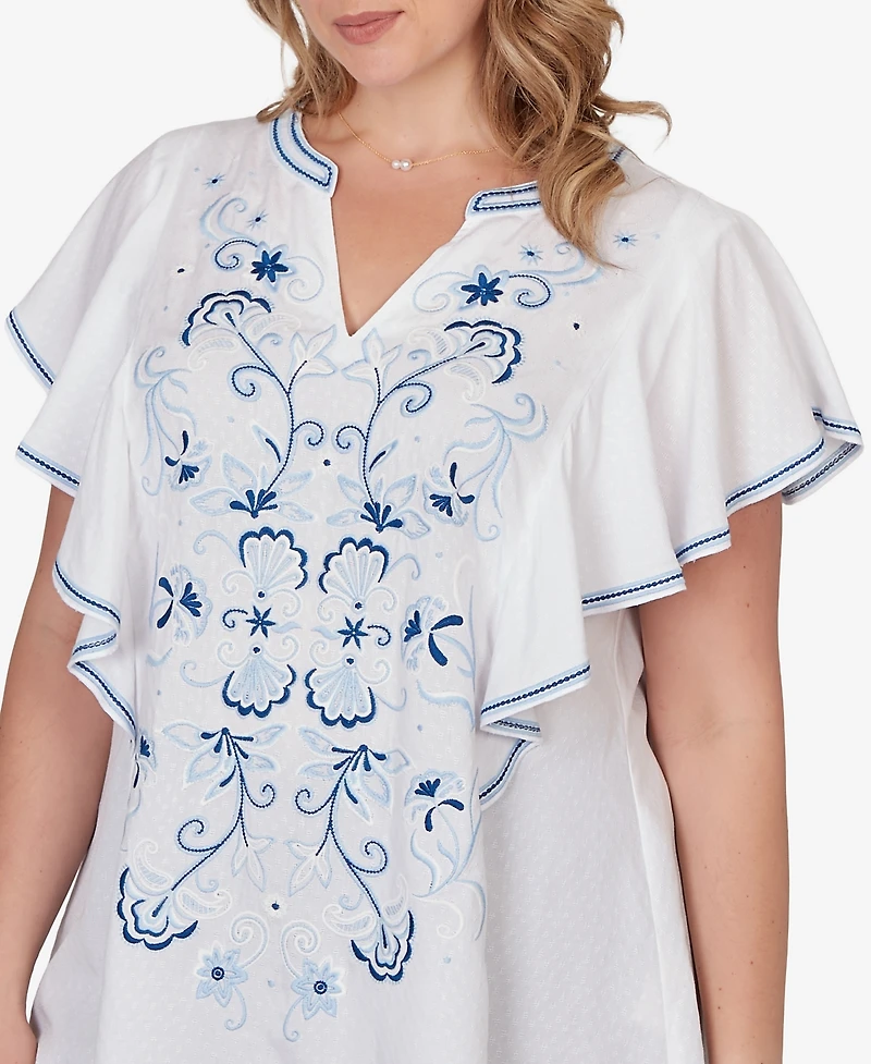 Ruby Rd. Plus Featherlight Embroidered Flutter Sleeve T-shirt