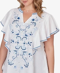 Ruby Rd. Plus Featherlight Embroidered Flutter Sleeve T-shirt