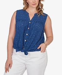 Ruby Rd. Plus Tie-Front Eyelet Sleeveless Top