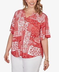 Ruby Rd. Plus Patchwork Bandana Henley T-Shirt