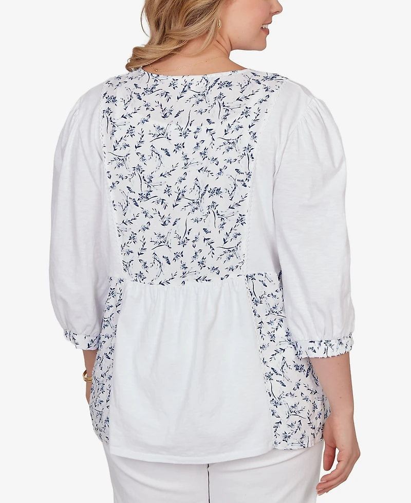 Ruby Rd. Plus Mixed Fabric Sharkbite Knit Top