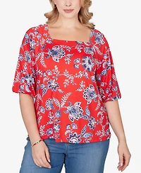 Ruby Rd. Plus Square Neck Floral Puff Print Top