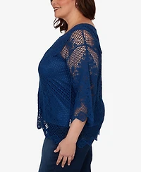 Ruby Rd. Plus Scalloped Medallion Crochet Lined Lace Top