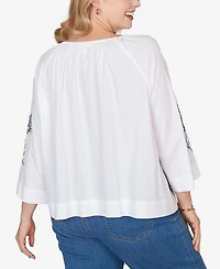 Ruby Rd. Plus Floral Embroidered Poplin Button Front Top
