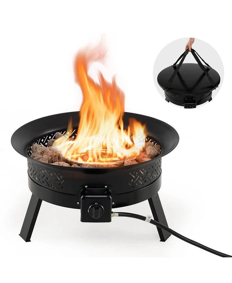 Sugift 24.5 Inch Portable Propane Fire Pit with Carry Strap and Folding Legs