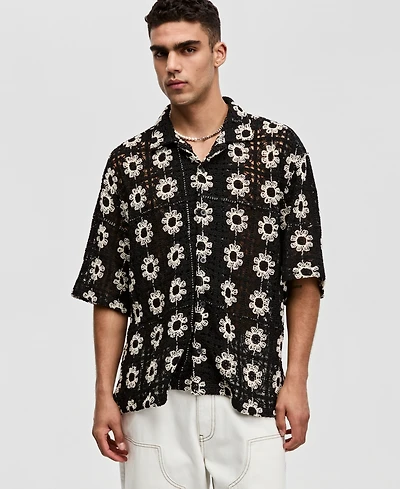 Mode of One Men's Boxy-Fit Short-Sleeve Crochet Shirt, Macy's Exclusive