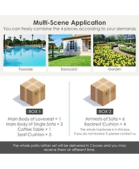 Gymax 4PCS Patio Conversation Set Rattan Sofa Furniture Set w/ Off Cushions