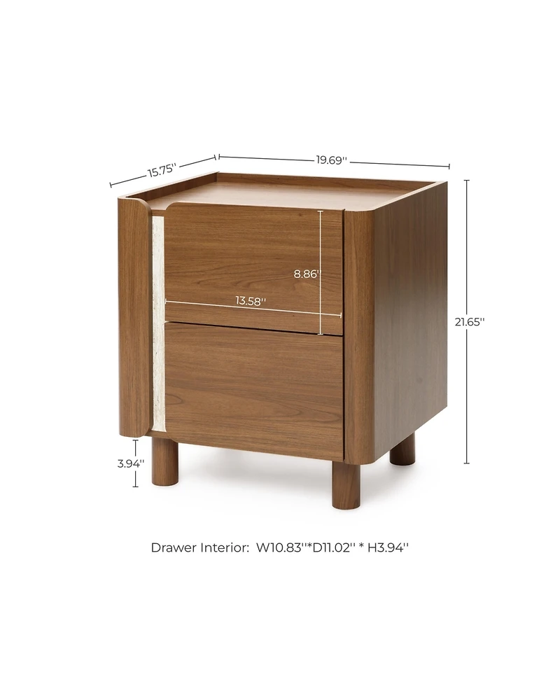 LuxenHome 21.6" Brown Nightstand with 2 Drawers, Mid Century Modern Night Stand for Bedroom, Wooden Bedside Table for Living Room