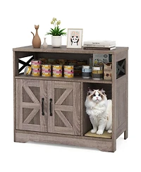 Gymax Cat Litter Box Enclosure w/ Storage Double Doors Sisal Scratching Mat Indoor