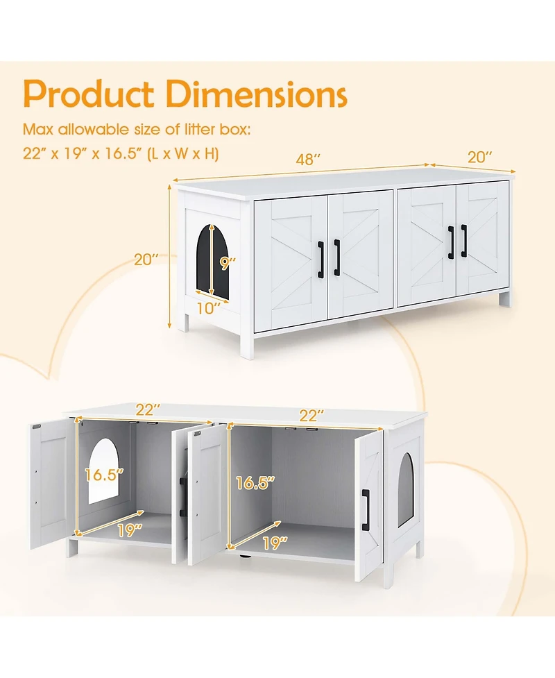 Gymax Cat Litter Box Enclosure for 2 Cats w/ Double Rooms Wooden Cat Washroom Cabinet
