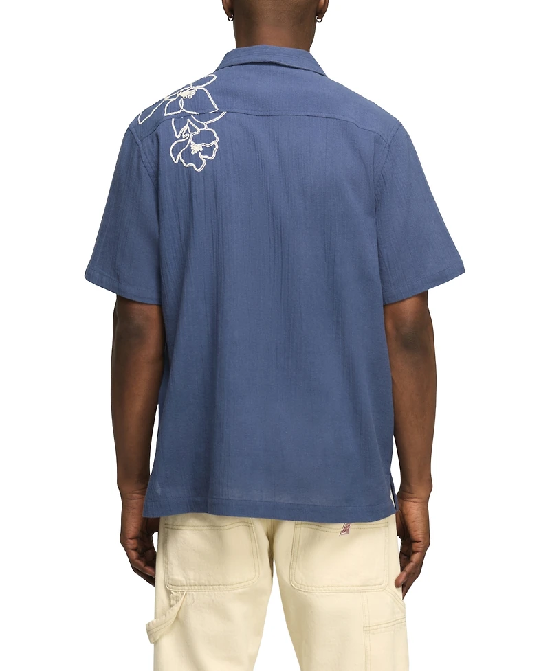 Lucky Brand Men's Floral Embroidery Camp Shirt