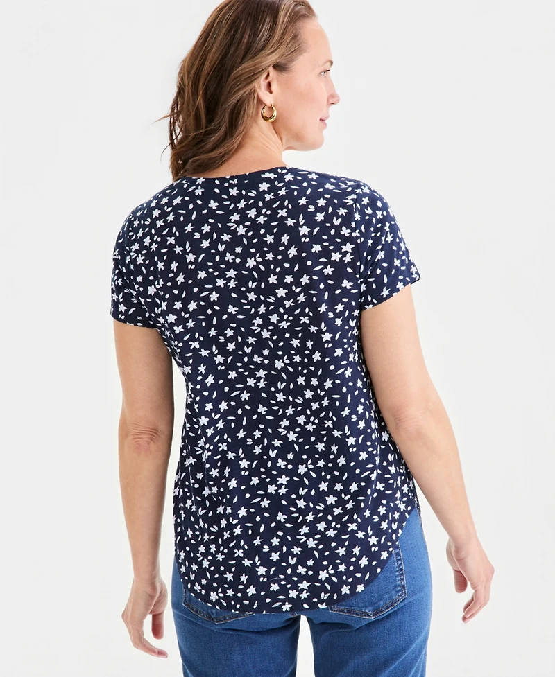 Style & Co Petite Short-Sleeve Ditsy Print Crewneck T-Shirt, Macy's Exclusive