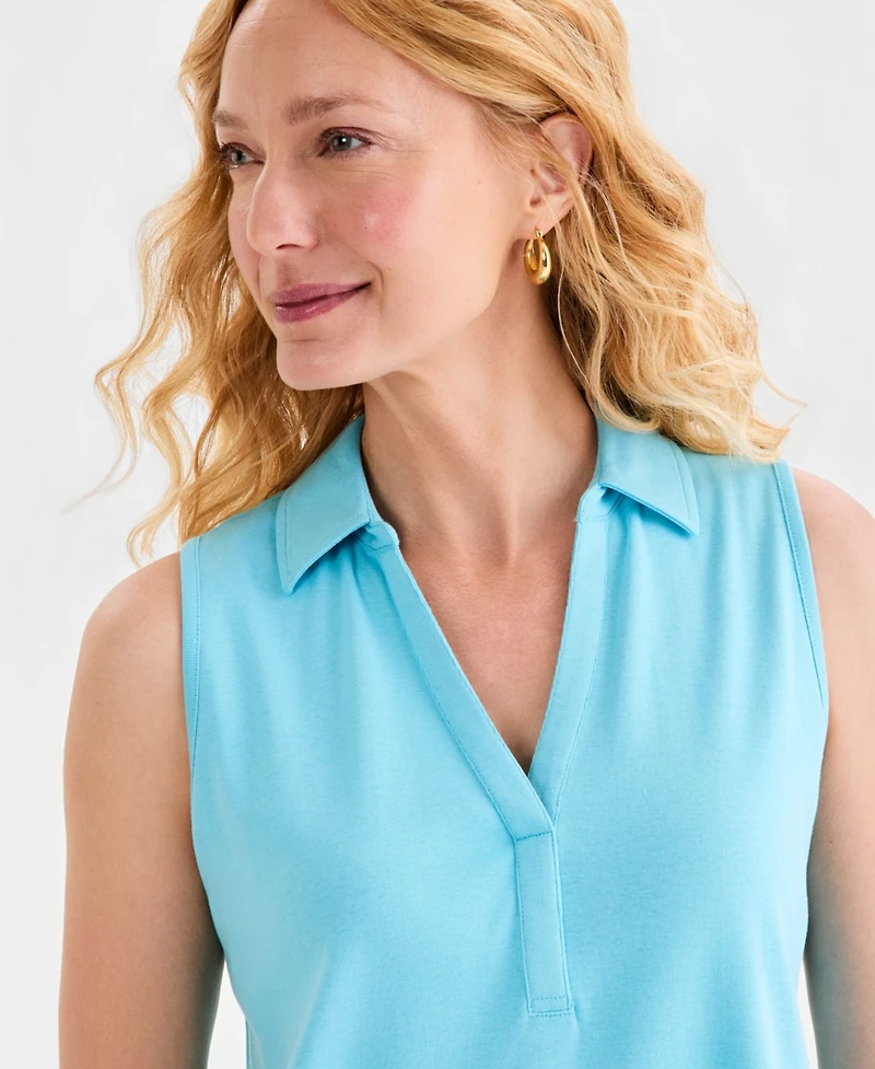 Style & Co Women's Cotton Johnny-Collar Sleeveless Top, Macy's Exclusive