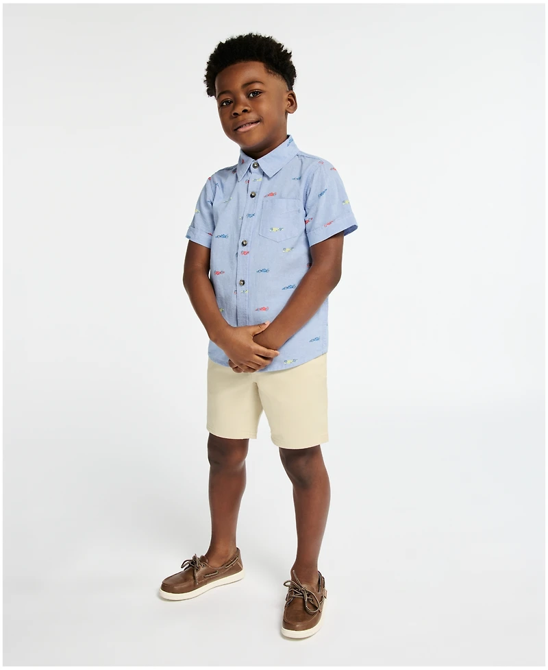 Kids Headquarters Boys' 2T-5 Short-Sleeve Racecar Print Oxford Shirt & Shorts, 2-Piece Set