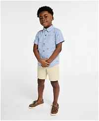 Kids Headquarters Boys' 2T-5 Short-Sleeve Racecar Print Oxford Shirt & Shorts, 2-Piece Set