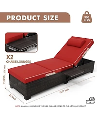 gaomon 2-Piece Outdoor Pe Wicker Chaise Lounge Chairs Adjustable Recliners Patio Pool Loungers with Backrest