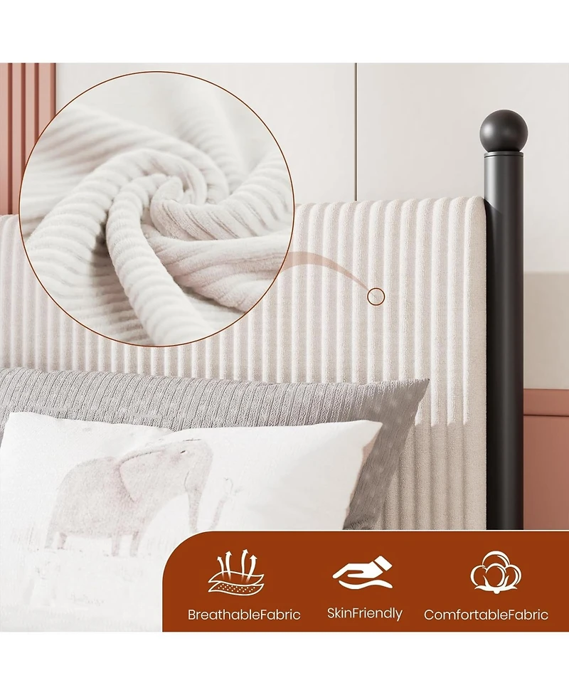 gaomon Twin Bed Frame with Velvet Headboard, Upholstered Corduroy Platform, Wood Slats Support