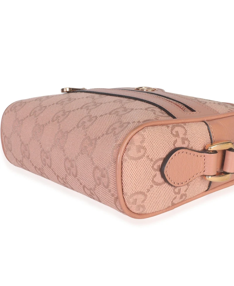 Pre-Owned Gucci Pink Gg Canvas Mini Ophidia Shoulder Bag