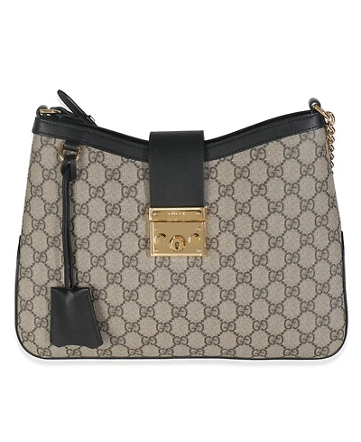 Pre-Owned Gucci Beige Black Gg Supreme Monogram Canvas Medium Padlock Shoulder Bag