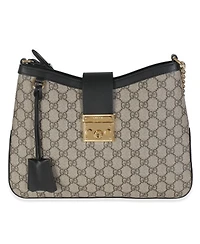 Pre-Owned Gucci Beige Black Gg Supreme Monogram Canvas Medium Padlock Shoulder Bag