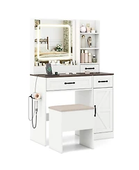 Sugift Farmhouse Vanity Desk with Mirror and Built In Lights